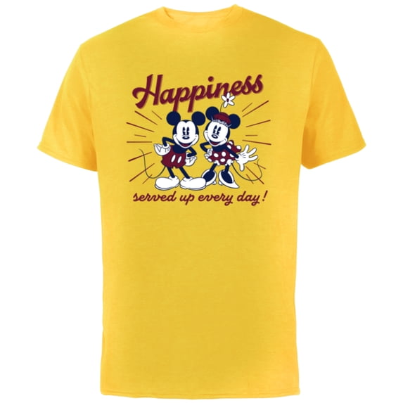 Disney Mickey Mouse and Minnie Mouse Happiness Retro Vintage - Short Sleeve Cotton T-Shirt for Adults - Customized-Yellow