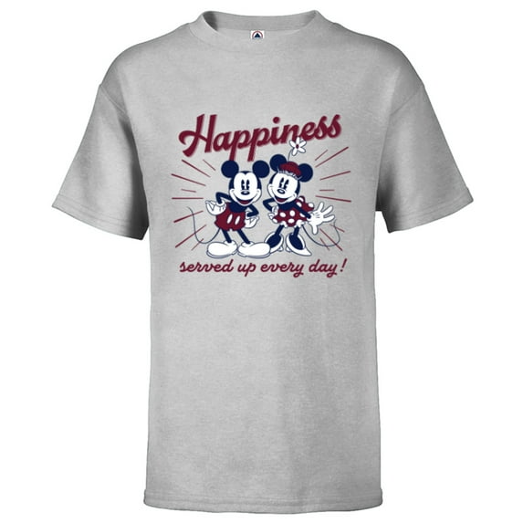 Disney Mickey Mouse and Minnie Mouse Happiness Retro Vintage - Short Sleeve T-Shirt for Kids - Customized-Athletic Heather