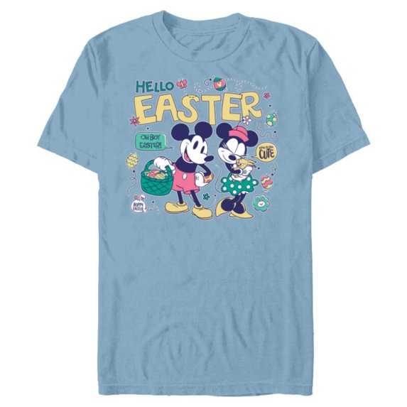 Disney Mickey Mouse and Minnie Mouse Hello Easter Retro - Short Sleeve Blended T-Shirt for Adults - Customized-Ocean Blue