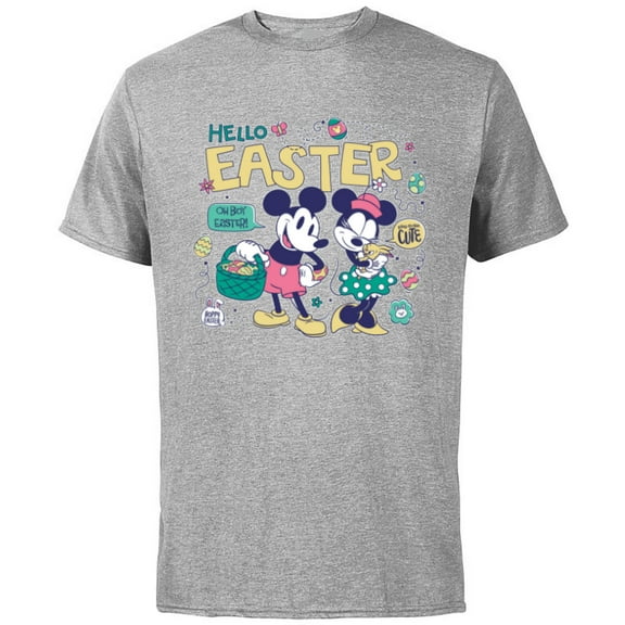 Disney Mickey Mouse and Minnie Mouse Hello Easter Retro - Short Sleeve Cotton T-Shirt for Adults - Customized-Athletic Heather