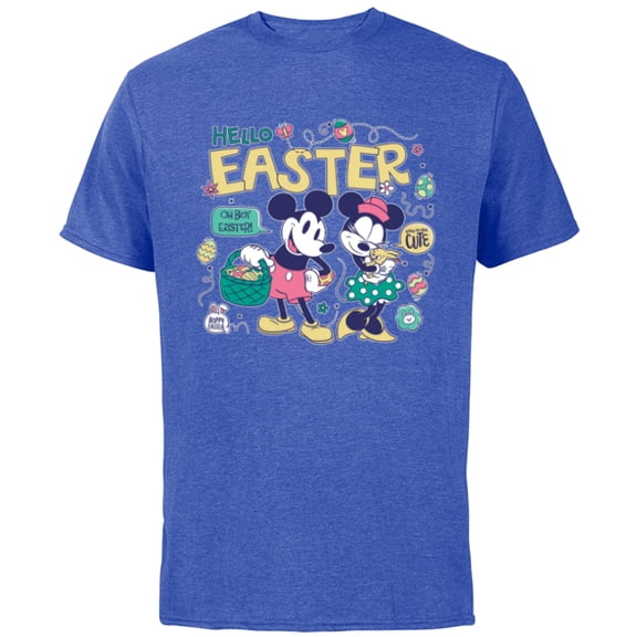 Disney Mickey Mouse and Minnie Mouse Hello Easter Retro - Short Sleeve Cotton T-Shirt for Adults - Customized-Royal Heather