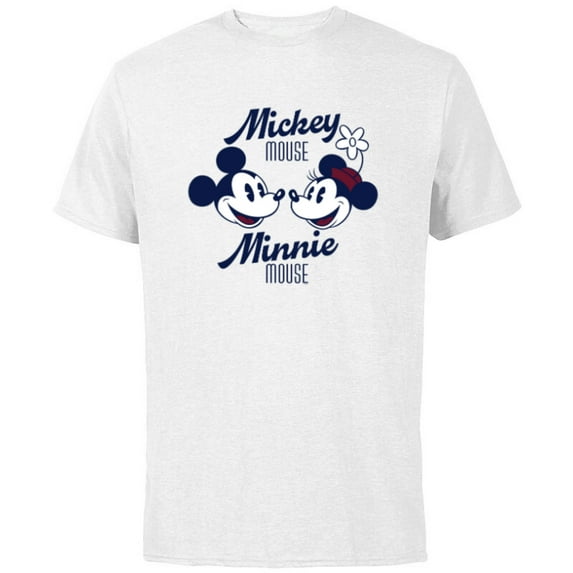 Disney Mickey Mouse and Minnie Mouse Together Retro Vintage - Short Sleeve Cotton T-Shirt for Adults - Customized-White