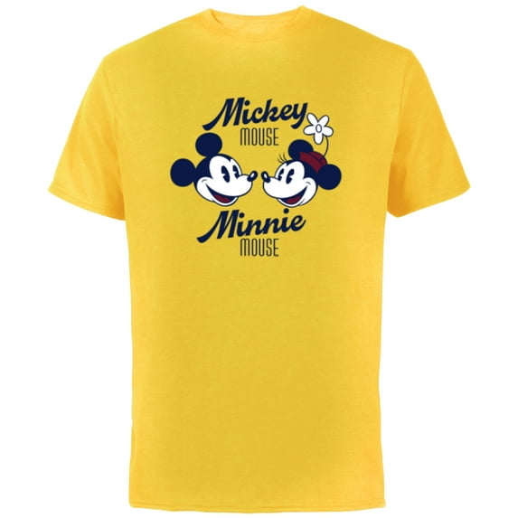 Disney Mickey Mouse and Minnie Mouse Together Retro Vintage - Short Sleeve Cotton T-Shirt for Adults - Customized-Yellow