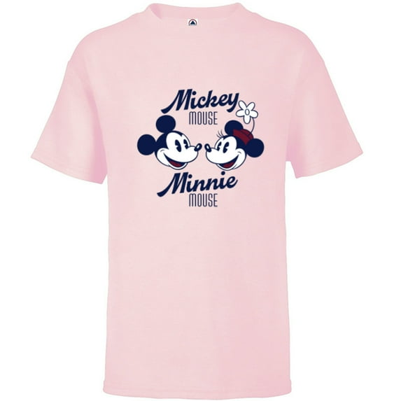 Disney Mickey Mouse and Minnie Mouse Together Retro Vintage - Short Sleeve T-Shirt for Kids - Customized-Soft Pink
