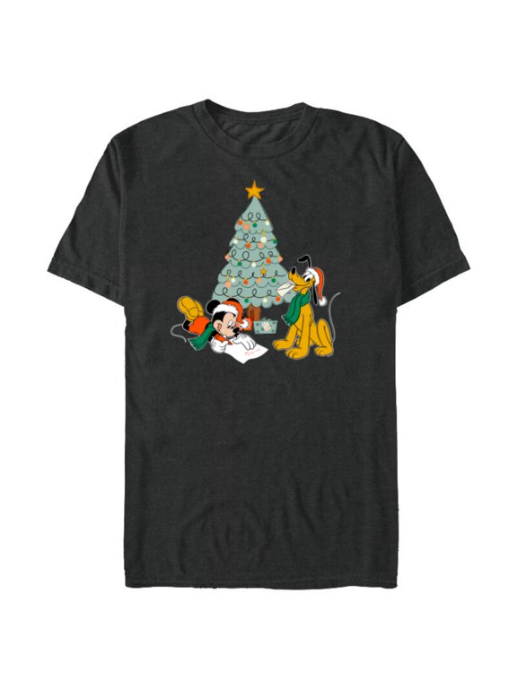 Mickey Mouse and Pluto Christmas Letter to Santa - Short Sleeve Blended T-Shirt for Adults - Customized-Dark Heather