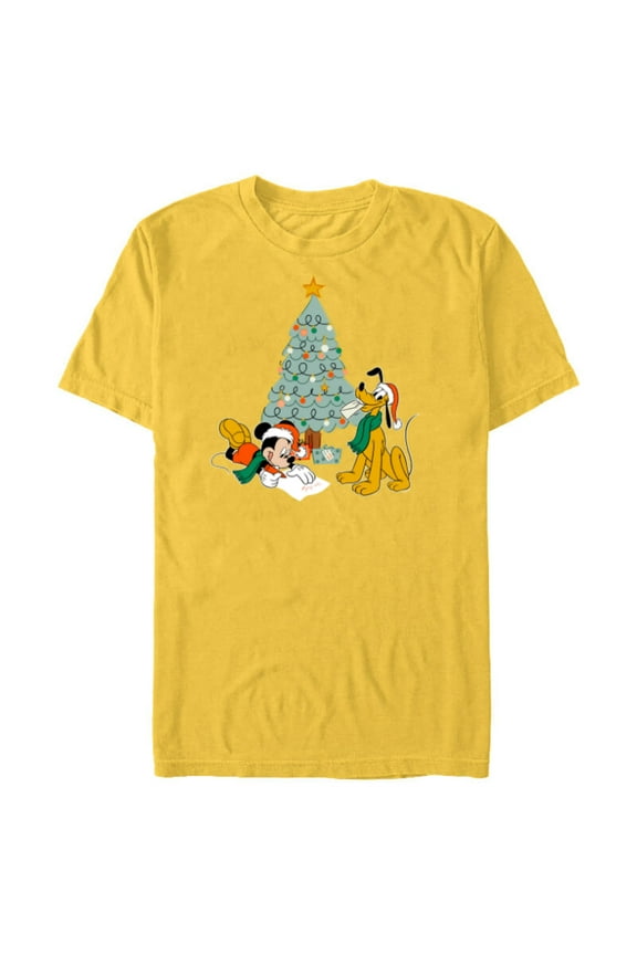 Mickey Mouse and Pluto Christmas Letter to Santa - Short Sleeve Blended T-Shirt for Adults - Customized-Yellow