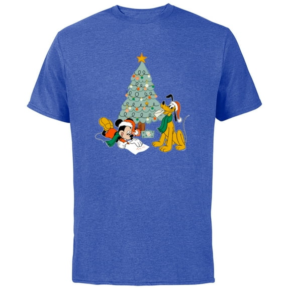 Disney Mickey Mouse and Pluto Christmas Letter to Santa - Short Sleeve Cotton T-Shirt for Adults - Customized-Royal Heather