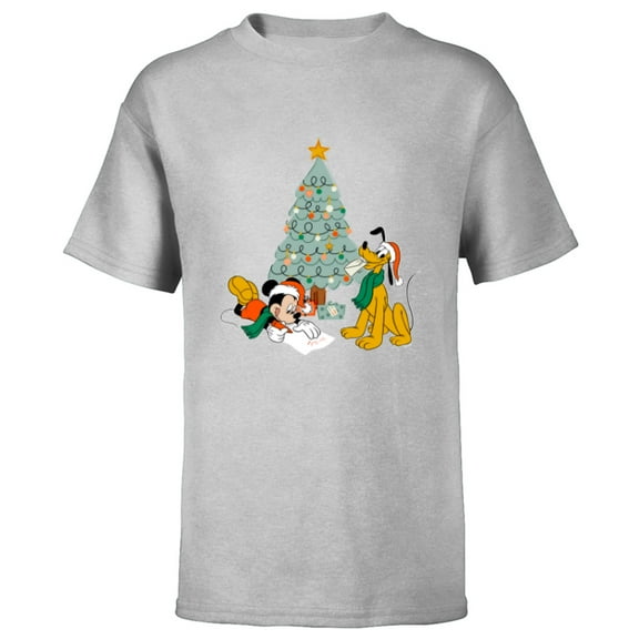 Disney Mickey Mouse and Pluto Christmas Letter to Santa - Short Sleeve T-Shirt for Kids - Customized-Athletic Heather