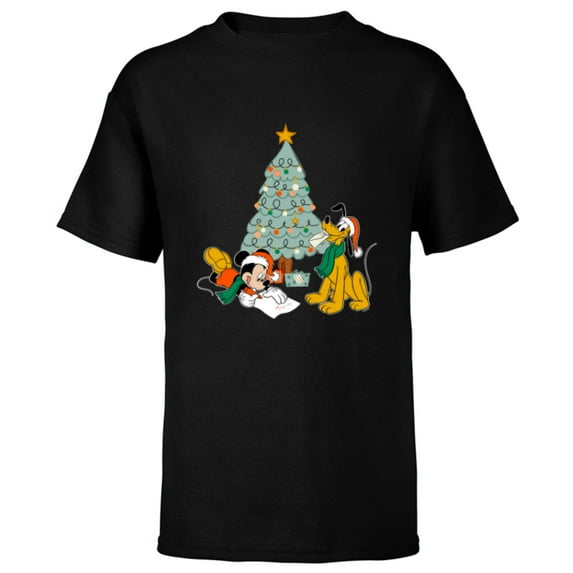 Disney Mickey Mouse and Pluto Christmas Letter to Santa - Short Sleeve T-Shirt for Kids - Customized-Black