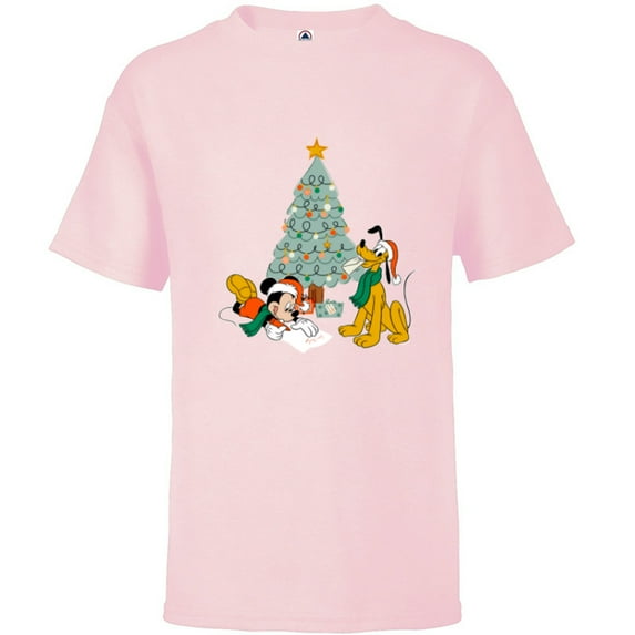 Disney Mickey Mouse and Pluto Christmas Letter to Santa - Short Sleeve T-Shirt for Kids - Customized-Soft Pink