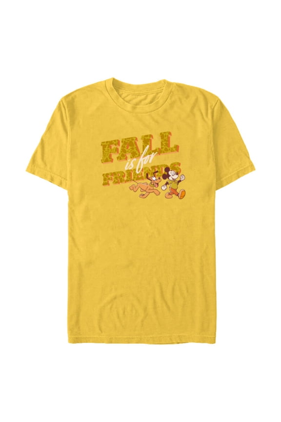 Mickey Mouse and Pluto Fall is for Friends - Short Sleeve Blended T-Shirt for Adults - Customized-Yellow