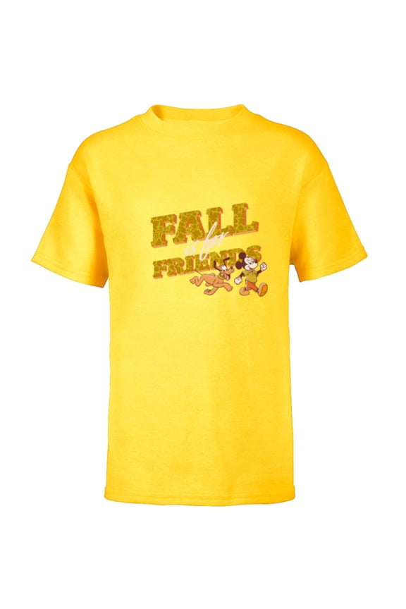 Mickey Mouse and Pluto Fall is for Friends - Short Sleeve T-Shirt for Kids - Customized-Yellow