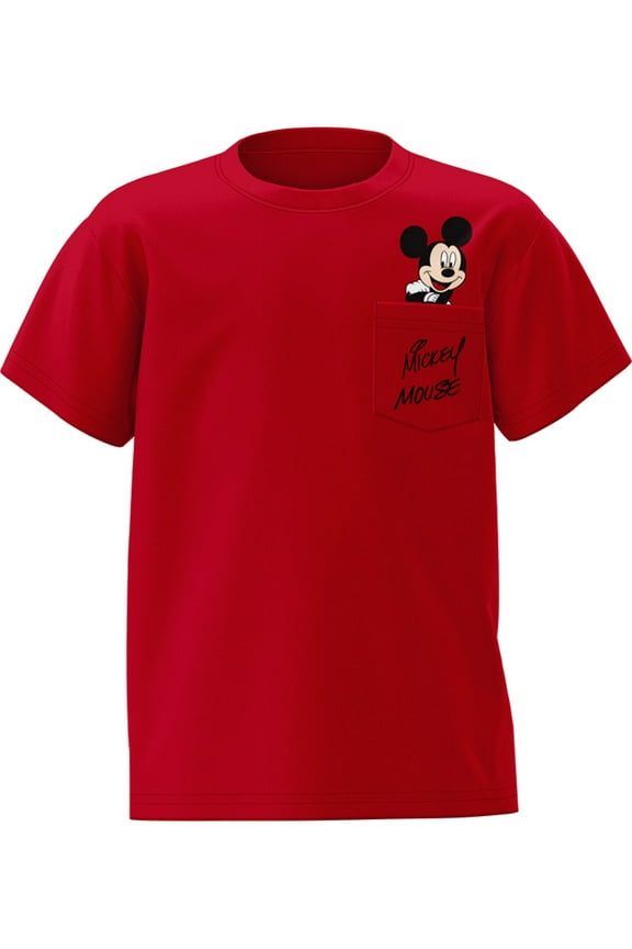 Mickey Mouse Youth Red Short Sleeve Pocket Tee, XS-XL (Boy's)