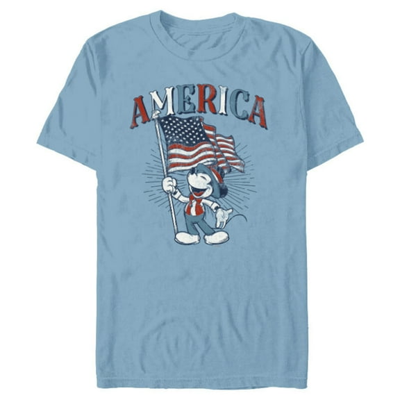 Disney Mickey Mouse with American Flag USA Fourth of July - Short Sleeve Blended T-Shirt for Adults - Customized-Ocean Blue