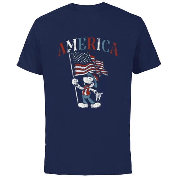 Disney Mickey Mouse with American Flag USA Fourth of July - Short Sleeve Cotton T-Shirt for Adults - Customized-Navy