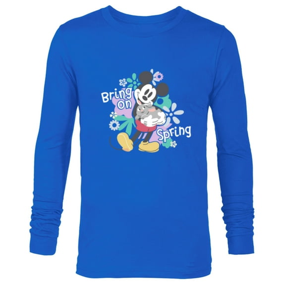 Disney Mickey Mouse with Easter Bunny Rabbit Bring on Spring - Long Sleeve T-Shirt for Men - Customized-Navy