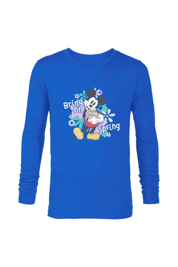 Mickey Mouse with Easter Bunny Rabbit Bring on Spring - Long Sleeve T-Shirt for Men - Customized-Navy