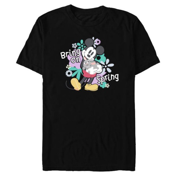 Disney Mickey Mouse with Easter Bunny Rabbit Bring on Spring - Short Sleeve Blended T-Shirt for Adults - Customized-Black