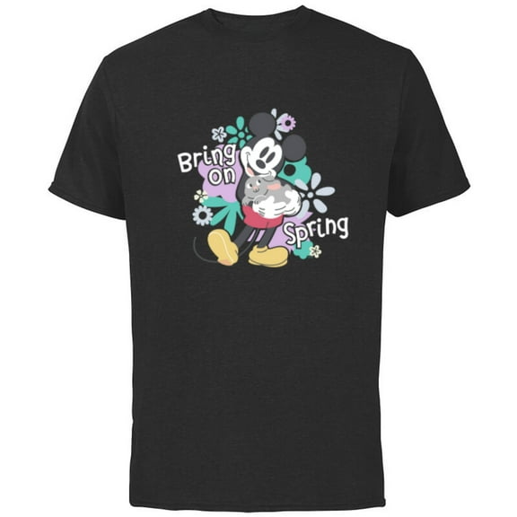 Disney Mickey Mouse with Easter Bunny Rabbit Bring on Spring - Short Sleeve Cotton T-Shirt for Adults - Customized-Black