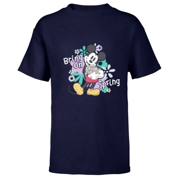 Disney Mickey Mouse with Easter Bunny Rabbit Bring on Spring - Short Sleeve T-Shirt for Kids - Customized-Navy