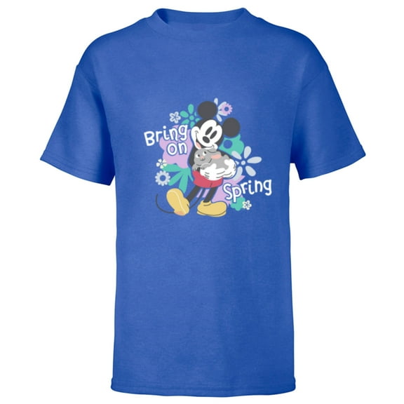 Disney Mickey Mouse with Easter Bunny Rabbit Bring on Spring - Short Sleeve T-Shirt for Kids - Customized-Royal