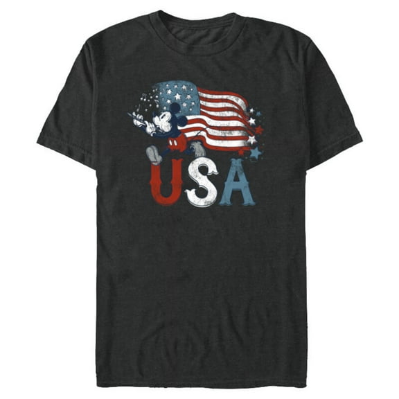 Disney Mickey Mouse with Flute America USA Flag 4th of July - Short Sleeve Blended T-Shirt for Adults - Customized-Dark Heather