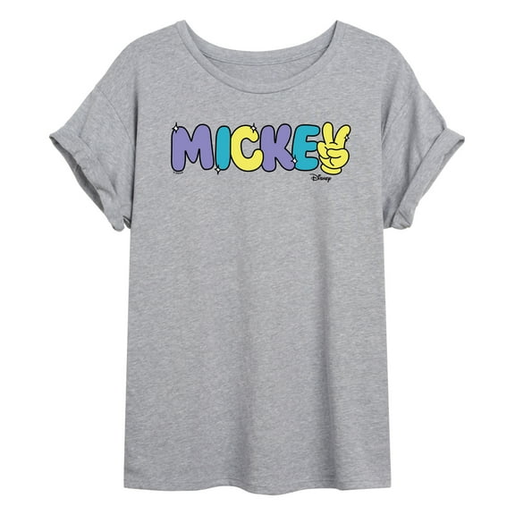 Disney - Mickey Multicolor Hand Peace Sign - Juniors Ideal Flowy Muscle T-Shirt