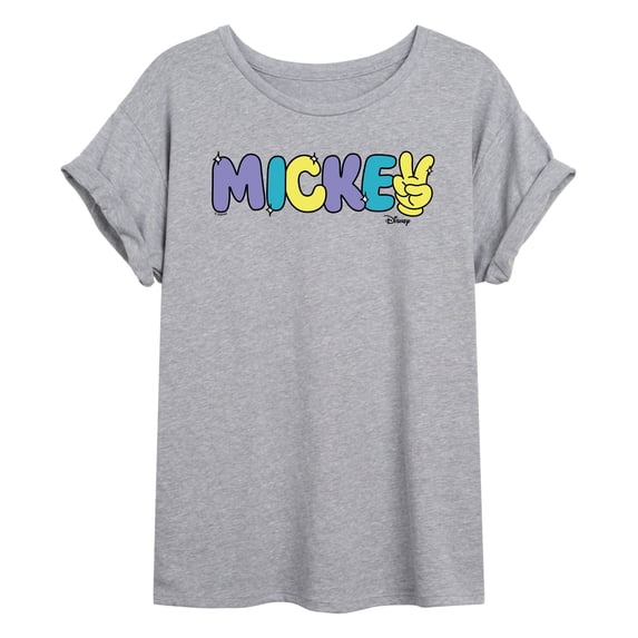 Disney - Mickey Multicolor Hand Peace Sign - Juniors Ideal Flowy Muscle T-Shirt