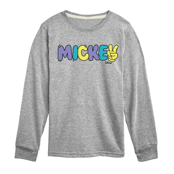 Disney - Mickey Multicolor Hand Peace Sign - Toddler & Youth Long Sleeve Graphic T-Shirt