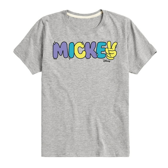 Disney - Mickey Multicolor Hand Peace Sign - Toddler & Youth Short Sleeve Graphic T-Shirt