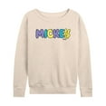 thumbnail image 1 of Disney - Mickey Multicolor Hand Peace Sign - Women's Lightweight French Terry Long Sleeve Shirt, 1 of 5