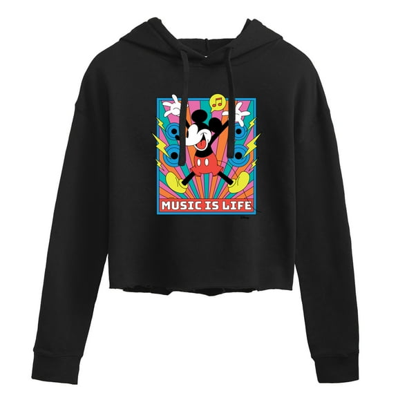 Disney - Mickey Music Is Life - Juniors Cropped Pullover Hoodie