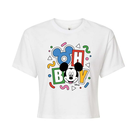 Disney - Mickey Oh Boy 90s - Juniors Cropped Cotton Blend T-Shirt