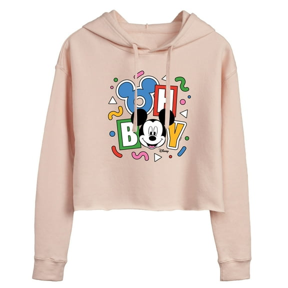Disney - Mickey Oh Boy 90s - Juniors Cropped Pullover Hoodie