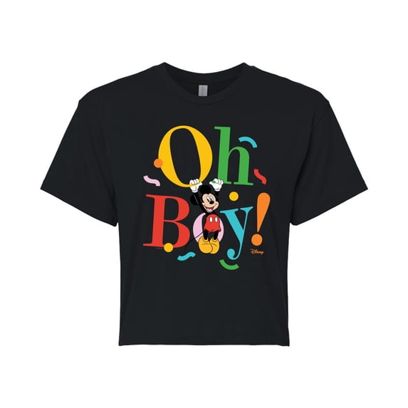 Disney - Mickey Oh Boy - Juniors Cropped Cotton Blend T-Shirt