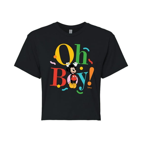 Disney - Mickey Oh Boy - Juniors Cropped Cotton Blend T-Shirt