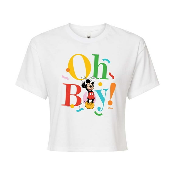 Disney - Mickey Oh Boy  - Juniors Cropped Cotton Blend T-Shirt