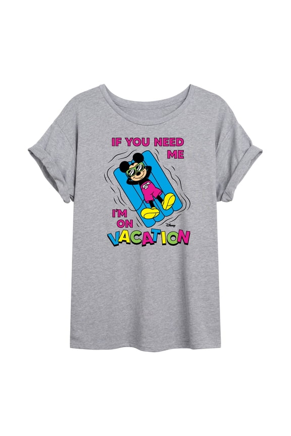 - Mickey On Vacation - Juniors Oversized Graphic T-Shirt