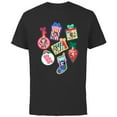 thumbnail image 1 of Disney Mickey & Pals Christmas Holiday Icon Sticker Style - Short Sleeve Cotton T-Shirt for Adults - Customized-Black, 1 of 5
