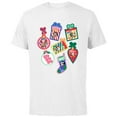 thumbnail image 1 of Disney Mickey & Pals Christmas Holiday Icon Sticker Style - Short Sleeve Cotton T-Shirt for Adults - Customized-White, 1 of 5