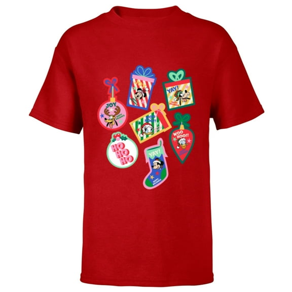 Disney Mickey & Pals Christmas Holiday Icon Sticker Style - Short Sleeve T-Shirt for Kids - Customized-Red