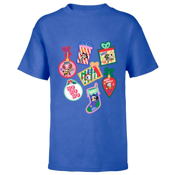 Disney Mickey & Pals Christmas Holiday Icon Sticker Style - Short Sleeve T-Shirt for Kids - Customized-Royal