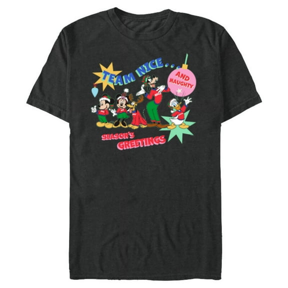 Disney Mickey & Pals Christmas Holiday Team Nice…and Naughty - Short Sleeve Blended T-Shirt for Adults - Customized-Dark Heather