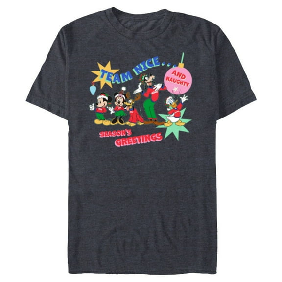 Disney Mickey & Pals Christmas Holiday Team Nice…and Naughty - Short Sleeve Blended T-Shirt for Adults - Customized-Navy Heather