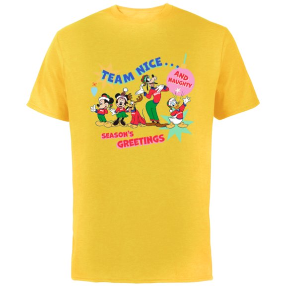 Disney Mickey & Pals Christmas Holiday Team Nice…and Naughty - Short Sleeve Cotton T-Shirt for Adults - Customized-Yellow