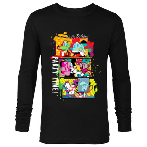 Disney Mickey & Pals Color Blast It’s My Birthday Party Time - Long Sleeve T-Shirt for Men - Customized-Black