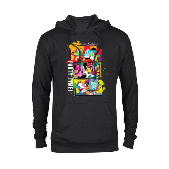 Disney Mickey & Pals Color Blast It’s My Birthday Party Time - Pullover Hoodie for Adults - Customized-Black