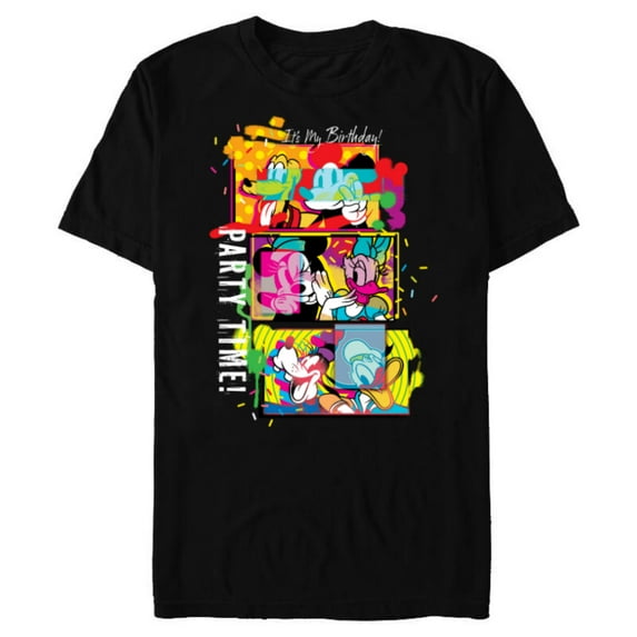 Disney Mickey & Pals Color Blast It’s My Birthday Party Time - Short Sleeve Blended T-Shirt for Adults - Customized-Black