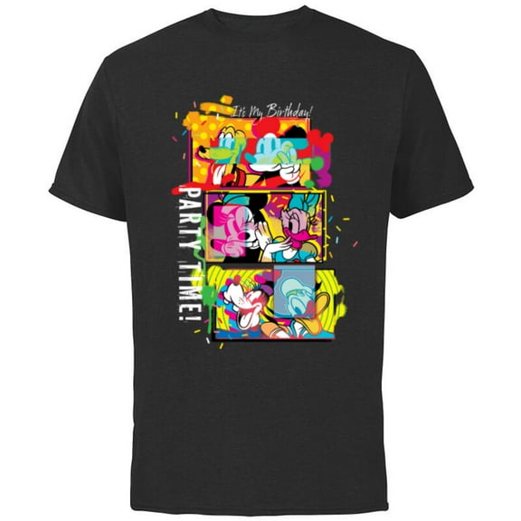 Disney Mickey & Pals Color Blast It’s My Birthday Party Time - Short Sleeve Cotton T-Shirt for Adults - Customized-Black