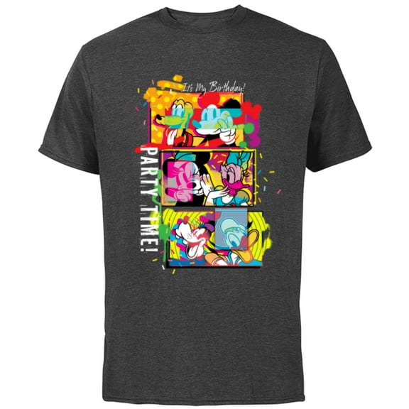 Disney Mickey & Pals Color Blast It’s My Birthday Party Time - Short Sleeve Cotton T-Shirt for Adults - Customized-Charcoal